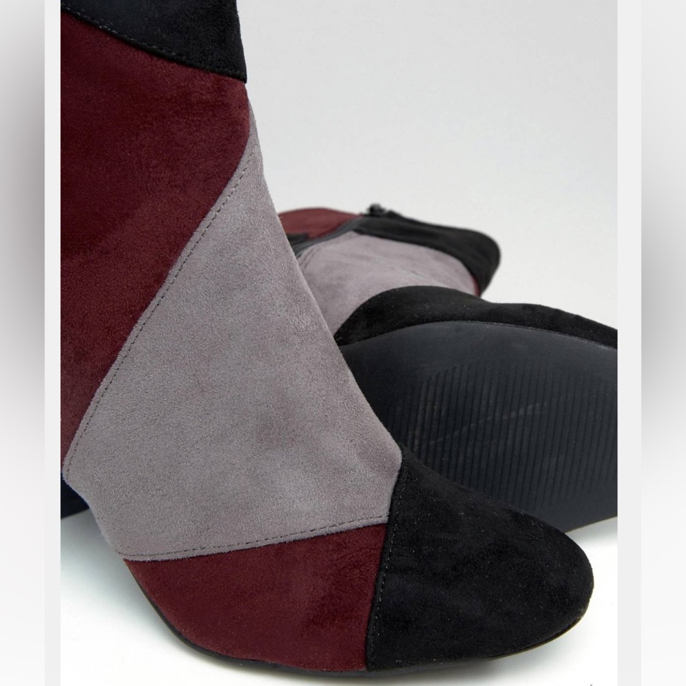 Glamorous Patchwork Heeled Ankle Boots Black Grey… - image 5